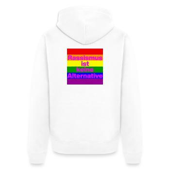 RASSISMUS IST KEINE ALTERNATIVE NIE WIEDER, NO NZS - Unisex Premium Bio Zip Hoodie - Weiß - Hinten - Thijin (182cm)