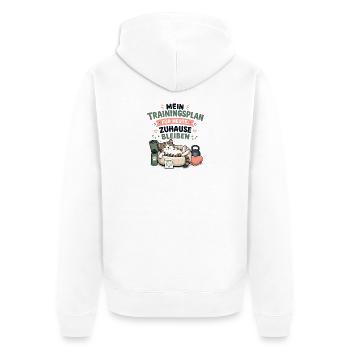 Mein Trainingsplan Heute Zuhause - Unisex Premium Bio Zip Hoodie - Weiß - Hinten - Thijin (182cm)