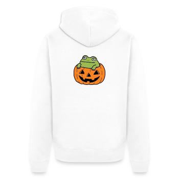 Cute Frog Halloween Pumpkin - Unisex Premium Organic Zip Hoodie - white - Back - Thijin (182cm)