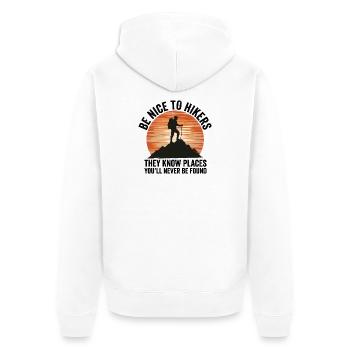 Hiking - Outdoor Adventure - Be Nice to Hikers - Unisex Premium Organic Zip Hoodie - white - Back - Thijin (182cm)