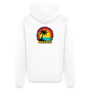 Grüße aus dem Paradies - Unisex Premium Bio Zip Hoodie - Weiß - Hinten - Thijin (182cm)