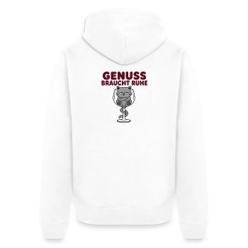 Genuss braucht Ruhe – Comic-Katze im Weinglas - Unisex Premium Bio Zip Hoodie - Weiß - Hinten - Thijin (182cm)