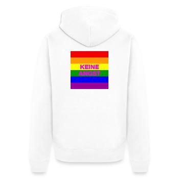 KEINE ANGST VOR FASCHISTEN, NO NZS, NIE WIEDER - Unisex Premium Bio Zip Hoodie - Weiß - Hinten - Thijin (182cm)