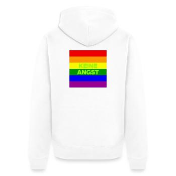 KEINE ANGST VOR FASCHISTEN, NO NZS, NIE WIEDER - Unisex Premium Bio Zip Hoodie - Weiß - Hinten - Thijin (182cm)
