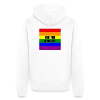 KEINE ANGST VOR FASCHISTEN, NO NZS, NIE WIEDER - Unisex Premium Bio Zip Hoodie - Weiß - Hinten - Thijin (182cm)