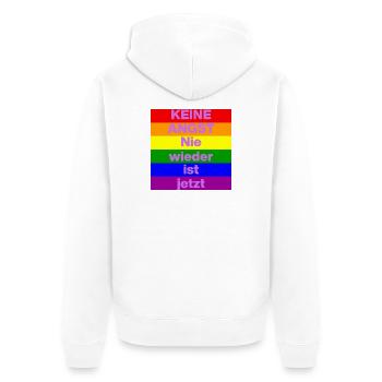KEINE ANGST NIE WIEDER IST JETZT,  NO NZS, NO AFD - Unisex Premium Bio Zip Hoodie - Weiß - Hinten - Thijin (182cm)