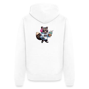 Waschbär mit Eiskaffee - Unisex Premium Bio Zip Hoodie - Weiß - Hinten - Thijin (182cm)