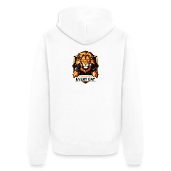 Löwenkraft: Stärker jeden Tag - Unisex Premium Bio Zip Hoodie - Weiß - Hinten - Thijin (182cm)