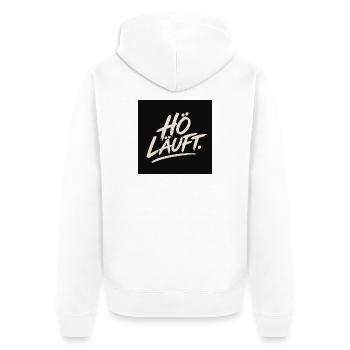 32D80E6E-8D52-40F7-B881-06B6BD64FBB6 - Unisex Premium Bio Zip Hoodie - Weiß - Hinten - Thijin (182cm)