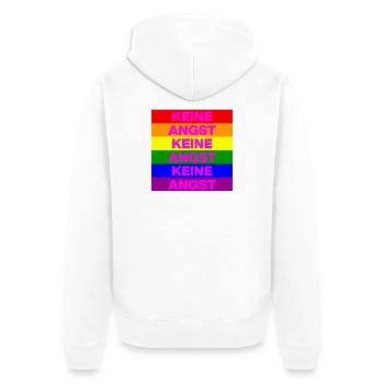 KEINE ANGST, NO NZS, NIE WIEDER, ANTIFASCHISMUS - Unisex Premium Bio Zip Hoodie - Weiß - Hinten - Thijin (182cm)