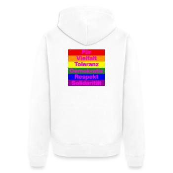 VIELFALT TOLERANZ DEMOKRATIE RESPEKT SOLIDARITÄT - Unisex Premium Bio Zip Hoodie - Weiß - Hinten - Thijin (182cm)