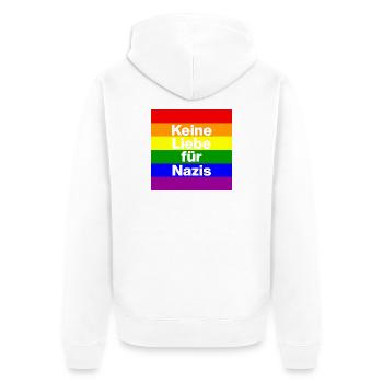 KEINE LIEBE FÜR NAZIS, NIE WIEDER, NO NZS, FRIEDEN - Unisex Premium Bio Zip Hoodie - Weiß - Hinten - Thijin (182cm)
