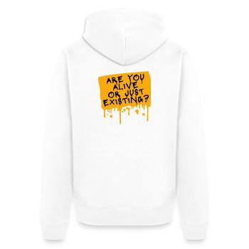 Are You Alive Or Just Existing Nachdenklich Spruch - Unisex Premium Bio Zip Hoodie - Weiß - Hinten - Thijin (182cm)