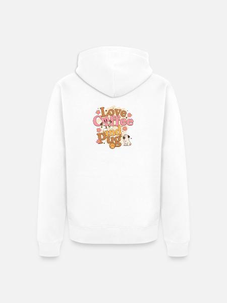 Love Coffee and Pugs – Mopsbesitzer Geschenk - Unisex Premium Bio Zip Hoodie - Weiß