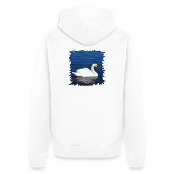 Weißer Schwan auf blauem Wasser - Unisex Premium Bio Zip Hoodie - Weiß - Hinten - Thijin (182cm)