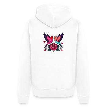 Lebendige Turteltauben mit Rose - Unisex Premium Bio Zip Hoodie - Weiß - Hinten - Thijin (182cm)