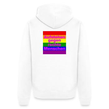 AUFSTEHEN GEGEN RECHTE MENSCHEN, WAHL, NO AFD - Unisex Premium Bio Zip Hoodie - Weiß - Hinten - Thijin (182cm)