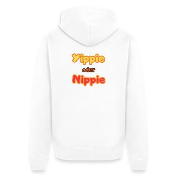 Yippie oder Nippie - Unisex Premium Bio Zip Hoodie - Weiß - Hinten - Thijin (182cm)