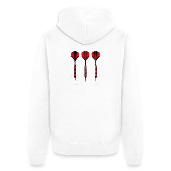 Dart Trio Rot Schwarz Flights - Unisex Premium Bio Zip Hoodie - Weiß - Hinten - Thijin (182cm)