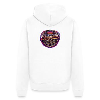 Insigne rétro Synthwave néon des années 1980 Original 1987 - Veste à capuche bio Premium Unisexe - blanc - Dos - Thijin (182cm)