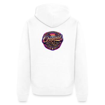 Retro 1980s Neon Synthwave Original 1984 Badge - Unisex Premium Bio Zip Hoodie - Weiß - Hinten - Thijin (182cm)