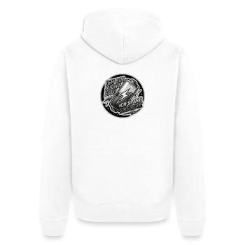 Ich spare Energie Sticker - Unisex Premium Bio Zip Hoodie - Weiß - Hinten - Thijin (182cm)