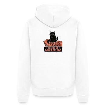 Linocut Black Cat Sitting On Face Morning - Unisex Premium Organic Zip Hoodie - white - Back - Thijin (182cm)