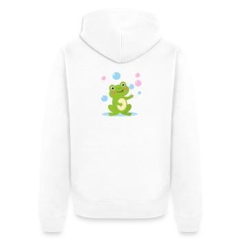 Grüner Comic-Frosch mit Seifenblasen – Spaß - Unisex Premium Bio Zip Hoodie - Weiß - Hinten - Thijin (182cm)