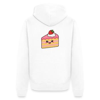 Kawaii Erdbeer-Kuchen Scheibe - Unisex Premium Bio Zip Hoodie - Weiß - Hinten - Thijin (182cm)
