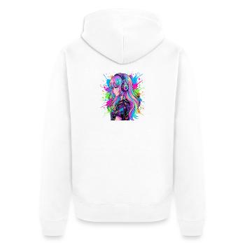 Neon Anime Kopfhörer Portrait - Unisex Premium Bio Zip Hoodie - Weiß - Hinten - Thijin (182cm)