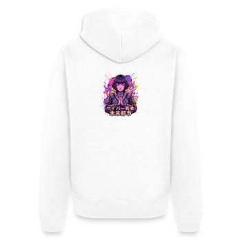Cyber Geisha im Neonstadt - Unisex Premium Bio Zip Hoodie - Weiß - Hinten - Thijin (182cm)
