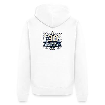 30 Jahre – Level läuft - Unisex Premium Bio Zip Hoodie - Weiß - Hinten - Thijin (182cm)