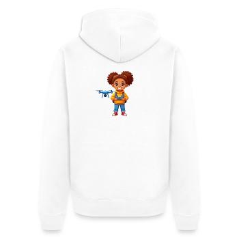 Kleine Pilotin steuert fliegende Drohne – Technik - Unisex Premium Bio Zip Hoodie - Weiß - Hinten - Thijin (182cm)