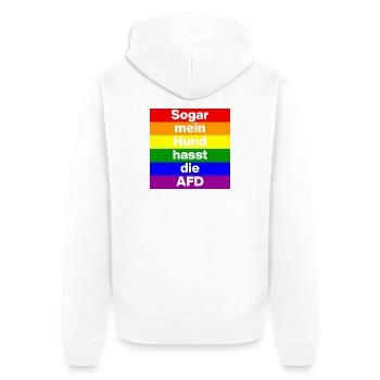 SOGAR MEIN HUND HASST DIE AFD, NO AFD NO NZS WEISS - Unisex Premium Bio Zip Hoodie - Weiß - Hinten - Thijin (182cm)