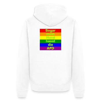 SOGAR MEIN HUND HASST DIE AFD, NO AFD NO NZS GRÜN - Unisex Premium Bio Zip Hoodie - Weiß - Hinten - Thijin (182cm)