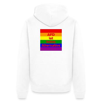 AFD IST KEINE ALTERNATIVE, NO NZS, NO AFD, ROT - Unisex Premium Bio Zip Hoodie - Weiß - Hinten - Thijin (182cm)