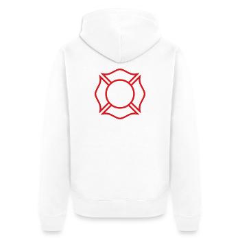 Symbole de sécurité du badge de ligne croisée maltais des pompiers - Veste à capuche bio Premium Unisexe - blanc - Dos - Thijin (182cm)