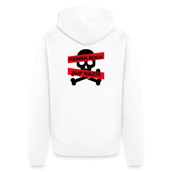 KEINEN BOCK AUF NAZIS, NO NZS, NO AFD, SCHWARZ - Unisex Premium Bio Zip Hoodie - Weiß - Hinten - Thijin (182cm)