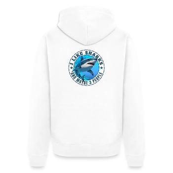 I LIKE SHARKS AND MAYBE 3 PEOPLE - Unisex Premium Organic Zip Hoodie - white - Back - Thijin (182cm)