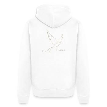 Goldene Freiheit – Filigrane Buchstaben & Taube - Unisex Premium Bio Zip Hoodie - Weiß - Hinten - Thijin (182cm)
