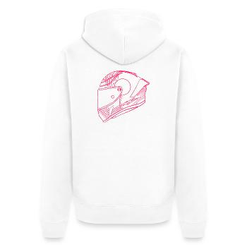 Neon Pink Helm - Visier - Unisex Premium Bio Zip Hoodie - Weiß - Hinten - Thijin (182cm)