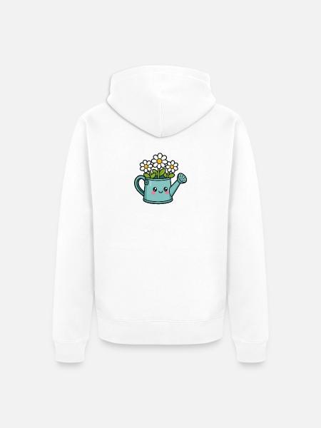 Flowery Watering Can Cartoon - Unisex Premium Organic Zip Hoodie - white