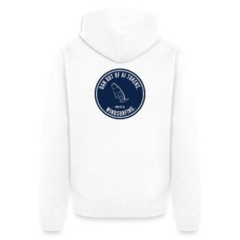 Windsurfing Token Limits Badge - Unisex Premium Organic Zip Hoodie - white - Back - Thijin (182cm)