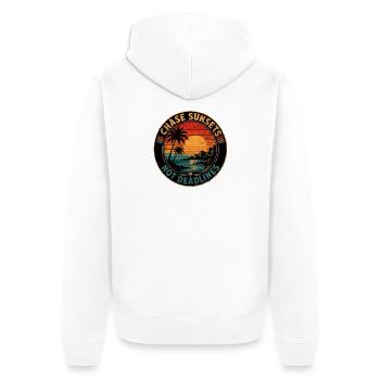 Chase Sunsets Not Deadlines Retro - Unisex Premium Bio Zip Hoodie - Weiß - Hinten - Thijin (182cm)