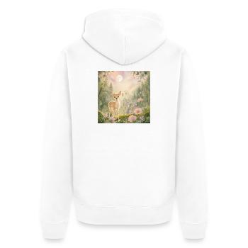 Cute Baby Deer in Enchanted Forest – Whimsical - Unisex Premium Bio Zip Hoodie - Weiß - Hinten - Thijin (182cm)