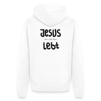 Jesus lebt – Mein Erlöser - Unisex Premium Bio Zip Hoodie - Weiß - Hinten - Thijin (182cm)