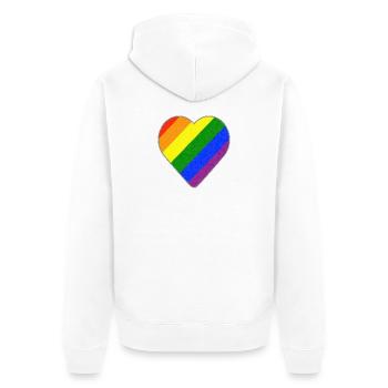 Herz mit Regenbogenstreifen - Unisex Premium Bio Zip Hoodie - Weiß - Hinten - Thijin (182cm)