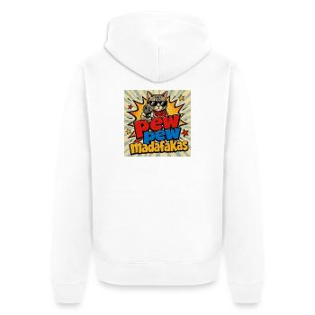 Pew Pew Madafakas Katze - Unisex Premium Bio Zip Hoodie - Weiß - Hinten - Thijin (182cm)