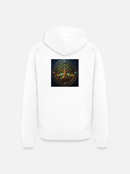 Arbre mystique aux bijoux et nœuds - Veste à capuche bio Premium Unisexe - blanc