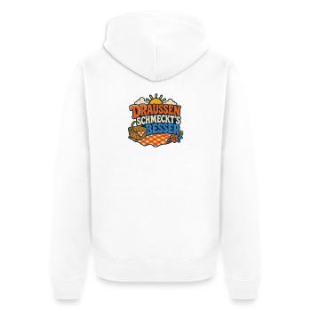 Draussen schmeckt's besser - Unisex Premium Bio Zip Hoodie - Weiß - Hinten - Thijin (182cm)